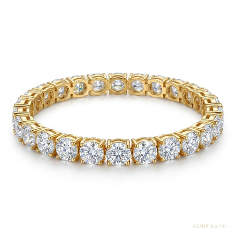 Certify Round Cut Natural Emerald & Diamond Tennis Charm Gift Bracelet 14k Gold – white background main image