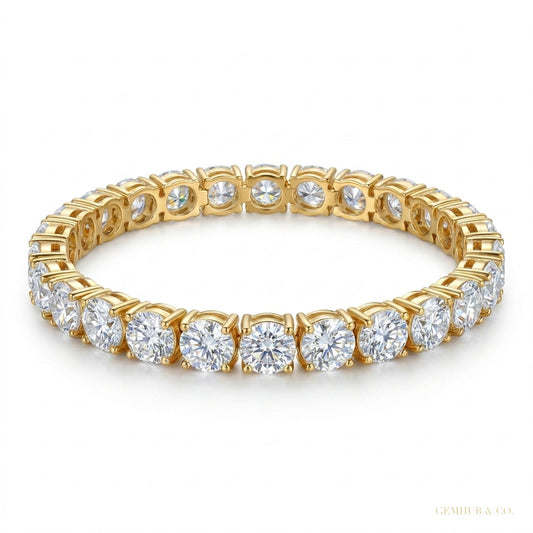 Certify Round Cut Natural Emerald & Diamond Tennis Charm Gift Bracelet 14k Gold – white background main image