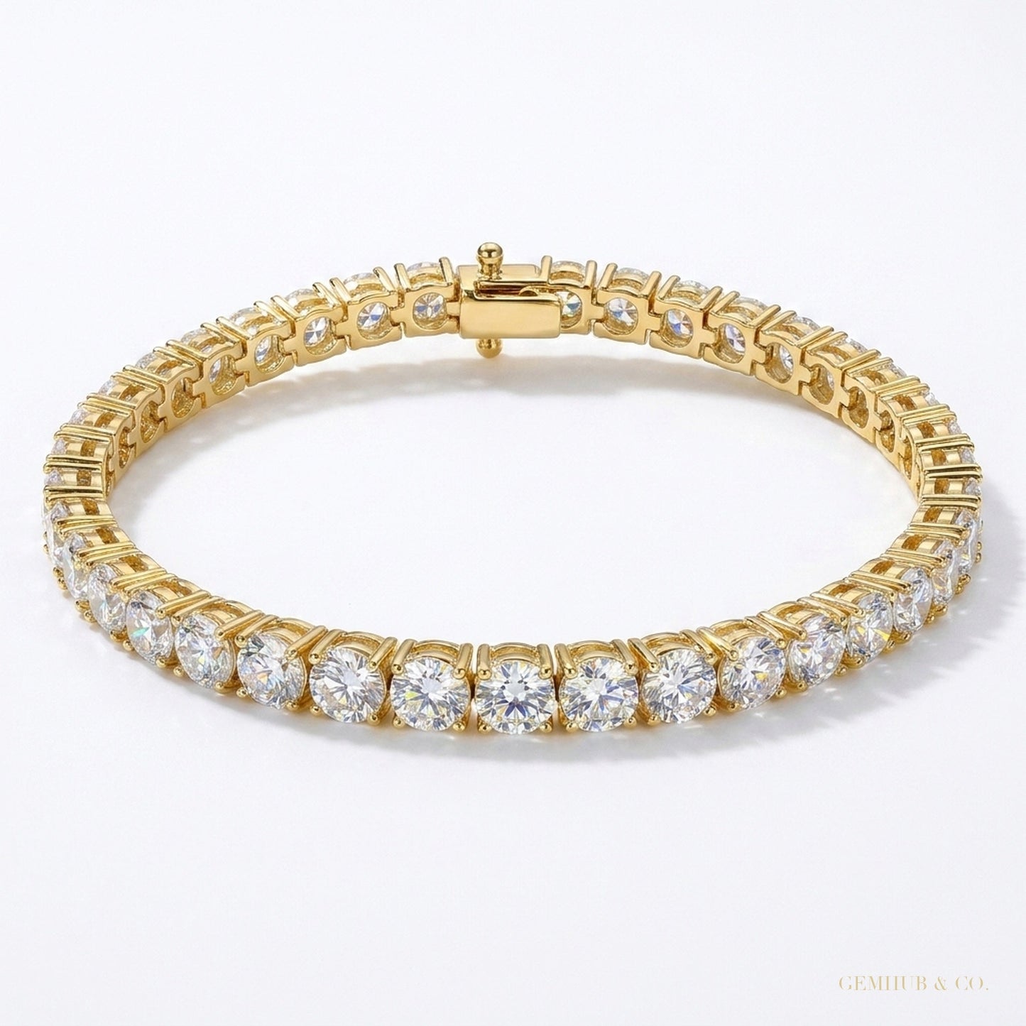 GDGL Certified 7Ct Natural Diamond Women's Tennis Bracelet 14Kt Yellow Gold – white background main image