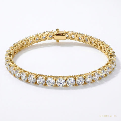 GDGL Certified 7Ct Natural Diamond Women's Tennis Bracelet 14Kt Yellow Gold – white background main image