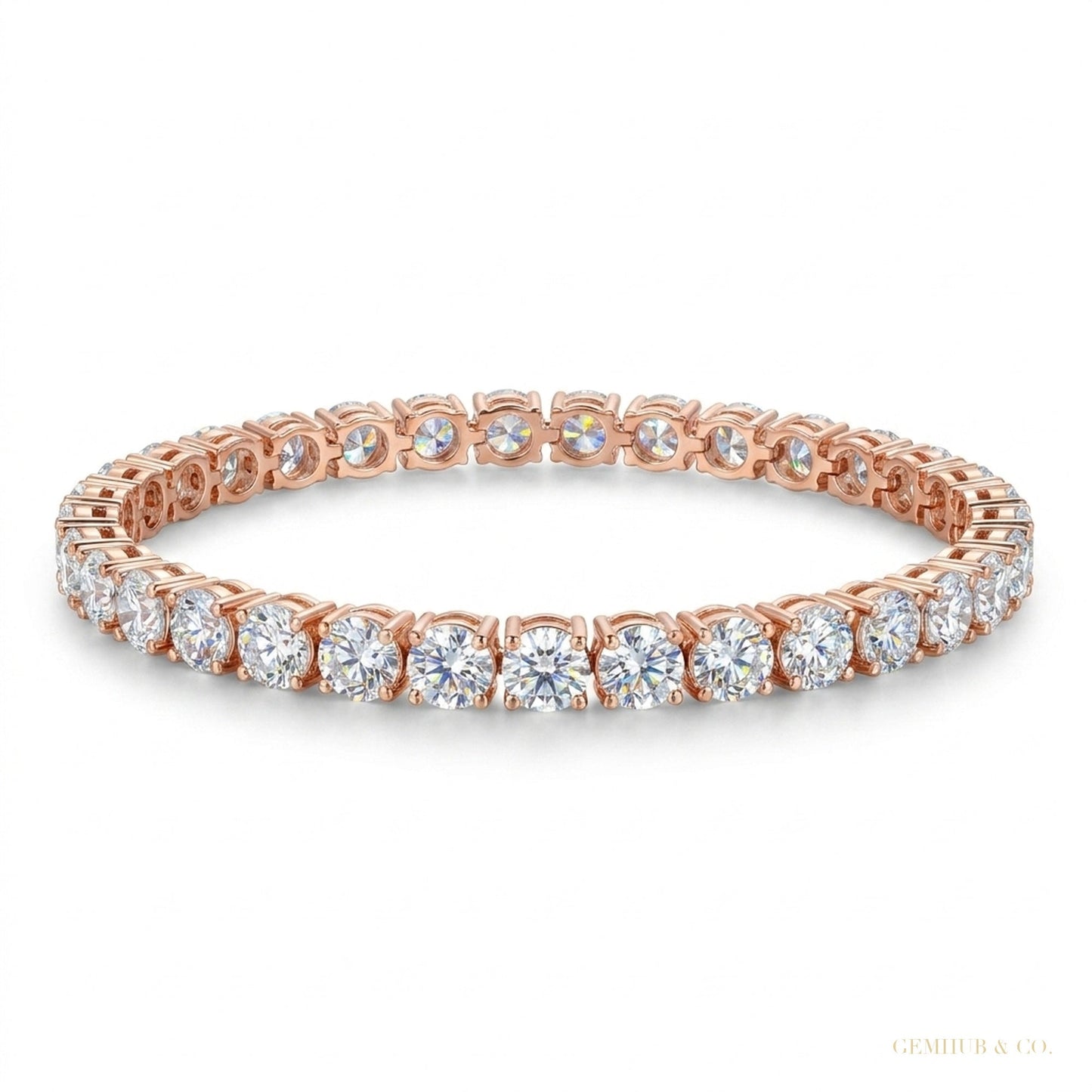Martini Set Round Cut Natural IGI Diamond Tennis Chain Bracelet 14k Rose Gold – white background main image