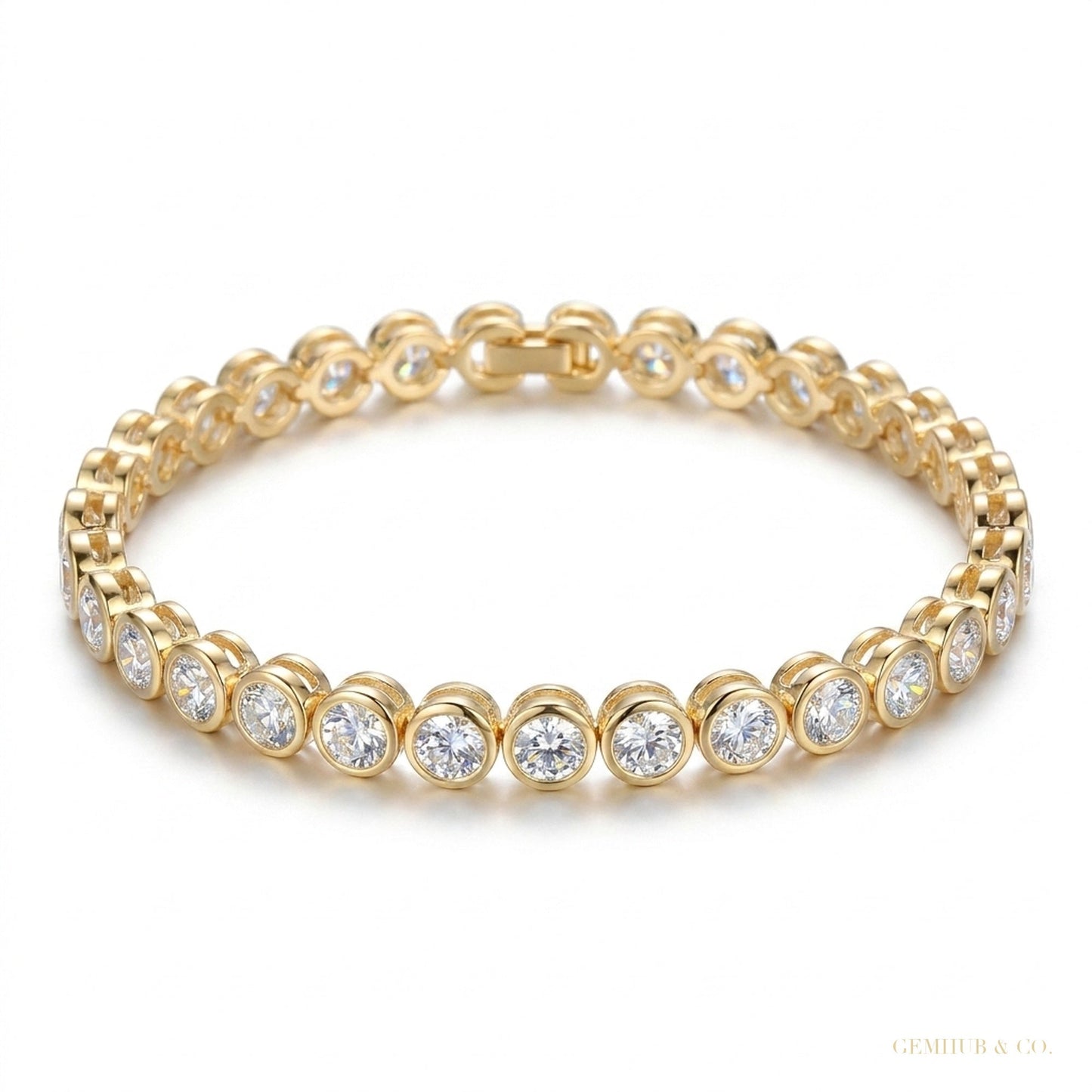Bezel Round Certified Lab-Grown 8Ct Diamond Tennis Bracelet 14k Yellow Gold – white background main image