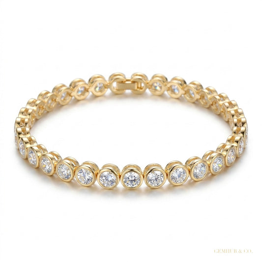 Bezel Round Certified Lab-Grown 8Ct Diamond Tennis Bracelet 14k Yellow Gold – white background main image