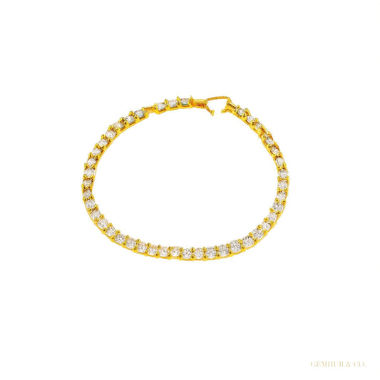 Sparkling Natural GH/VS Diamond 14k Gold 3Ct Round Cut Women's Tennis Bracelet – white background main image