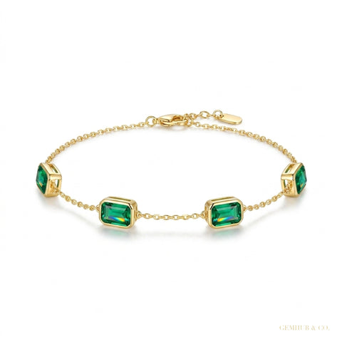 5Ct Certified Natural Green Emerald Bezel Set Tennis Chain Bracelet in 14k Gold – white background main image