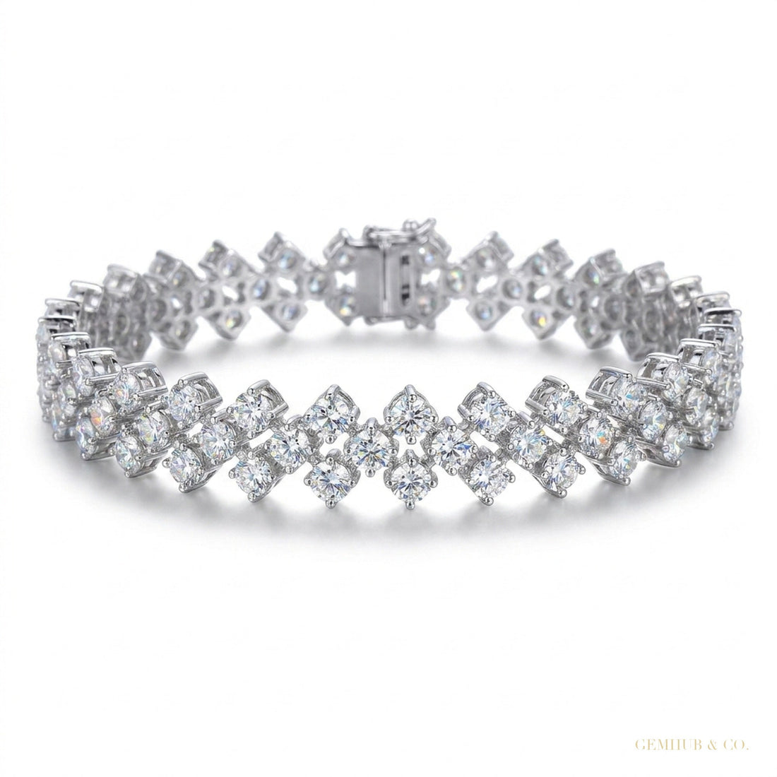 Solid 14K White Gold Round-Cut Certified Natural Diamond Tennis Bracelet Gift – white background main image