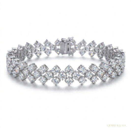 Solid 14K White Gold Round-Cut Certified Natural Diamond Tennis Bracelet Gift – white background main image