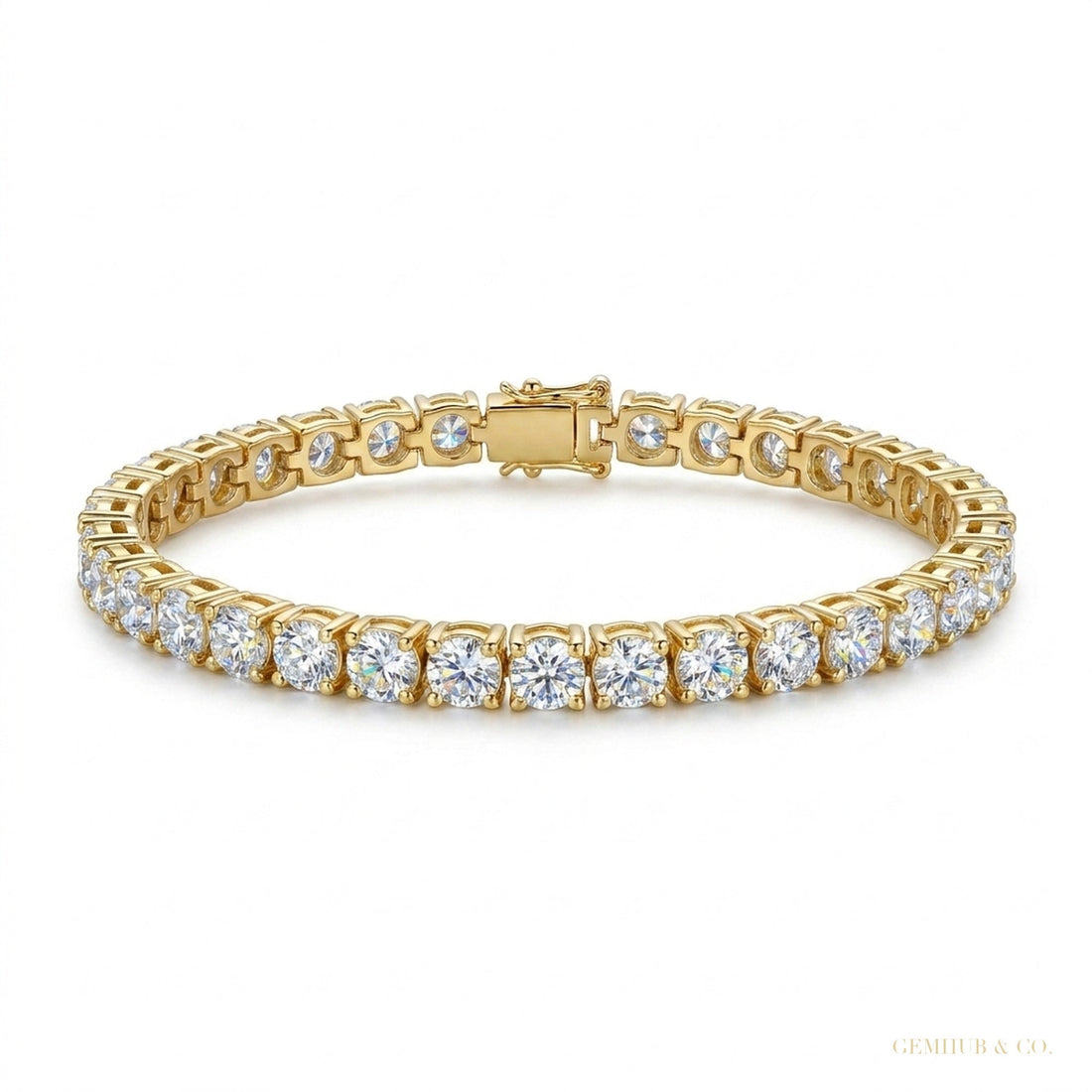 Tennis Bracelet 5Ct Round GH SI Natural Diamond 14K Yellow Gold Wedding Proposal – white background main image