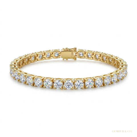 Tennis Bracelet 5Ct Round GH SI Natural Diamond 14K Yellow Gold Wedding Proposal – white background main image