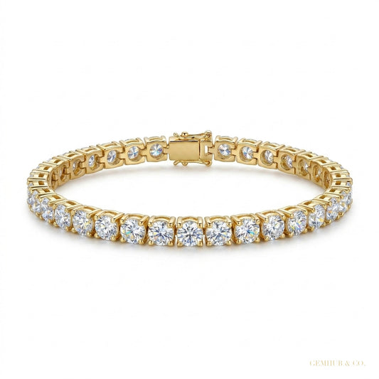 Tennis Bracelet 5Ct Round GH SI Natural Diamond 14K Yellow Gold Wedding Proposal – white background main image