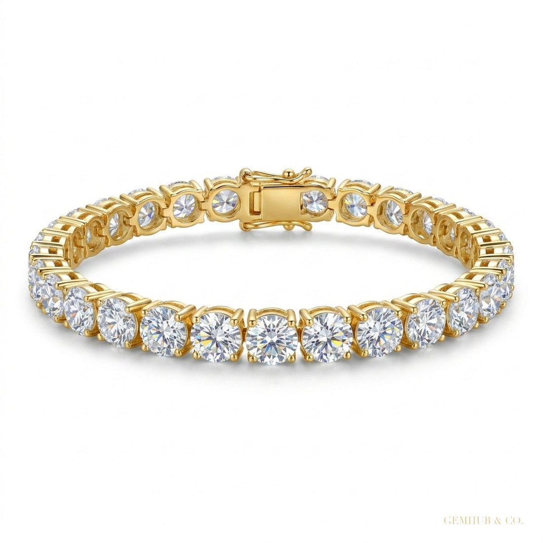 Solid 14k Yellow Gold 6CT Round Cut GDGL Natural Diamond Tennis Bracelet – white background main image