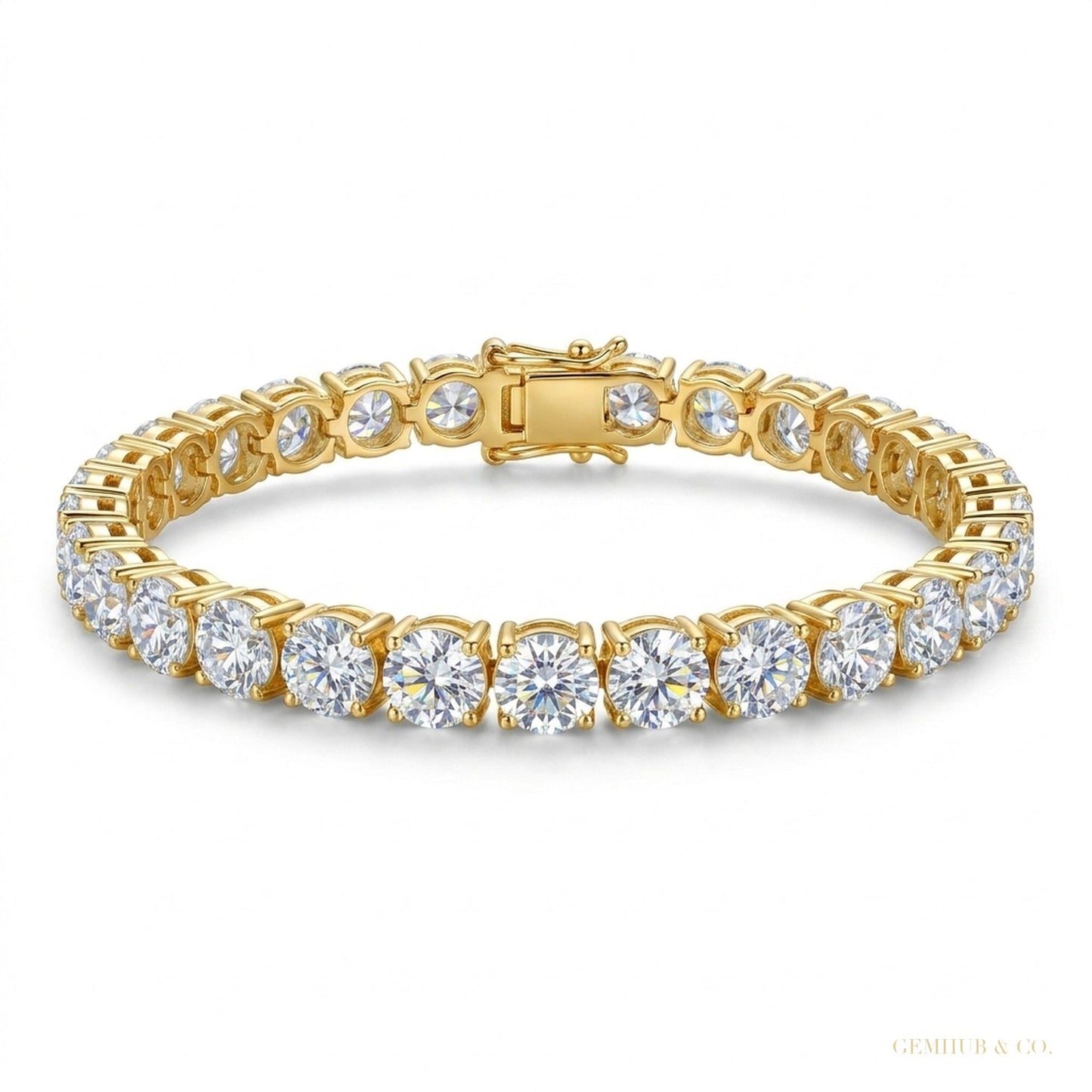 Solid 14k Yellow Gold 6CT Round Cut GDGL Natural Diamond Tennis Bracelet – white background main image