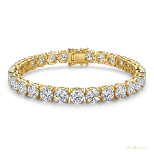 Solid 14k Yellow Gold 6CT Round Cut GDGL Natural Diamond Tennis Bracelet – white background main image