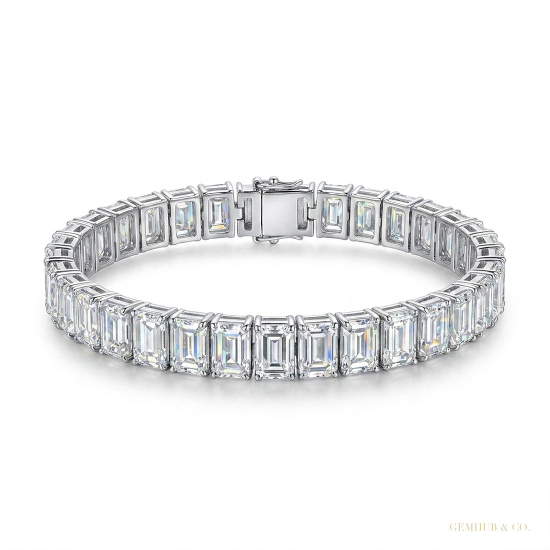 Unique Design Tennis Bracelet 14K White Gold Emerald Cut 12Ct Lab Grown Diamond – white background main image