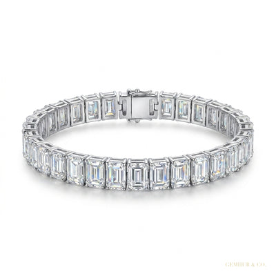 Unique Design Tennis Bracelet 14K White Gold Emerald Cut 12Ct Lab Grown Diamond