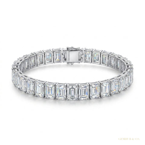 Unique Design Tennis Bracelet 14K White Gold Emerald Cut 12Ct Lab Grown Diamond – white background main image