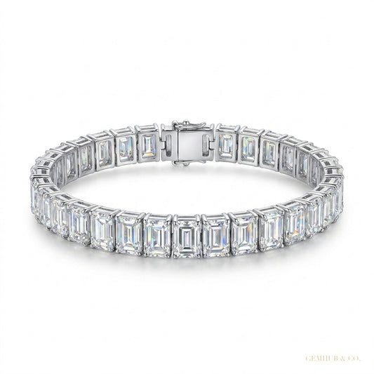 Unique Design Tennis Bracelet 14K White Gold Emerald Cut 12Ct Lab Grown Diamond – white background main image