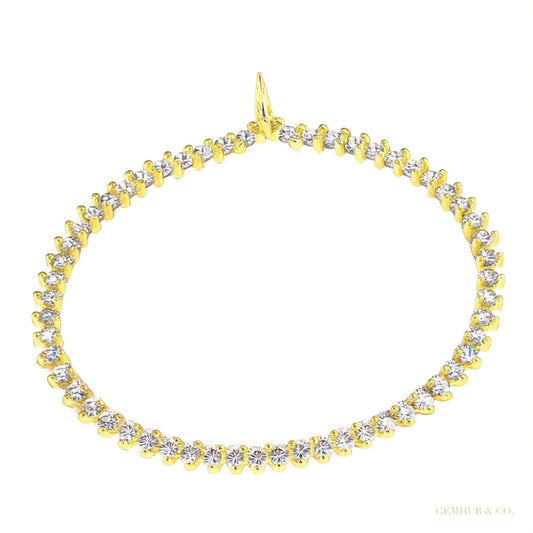Certified Round Cut Lab-Grown/CVD 4.25Ct Diamond Tennis Bracelet 14K Yellow Gold – white background main image