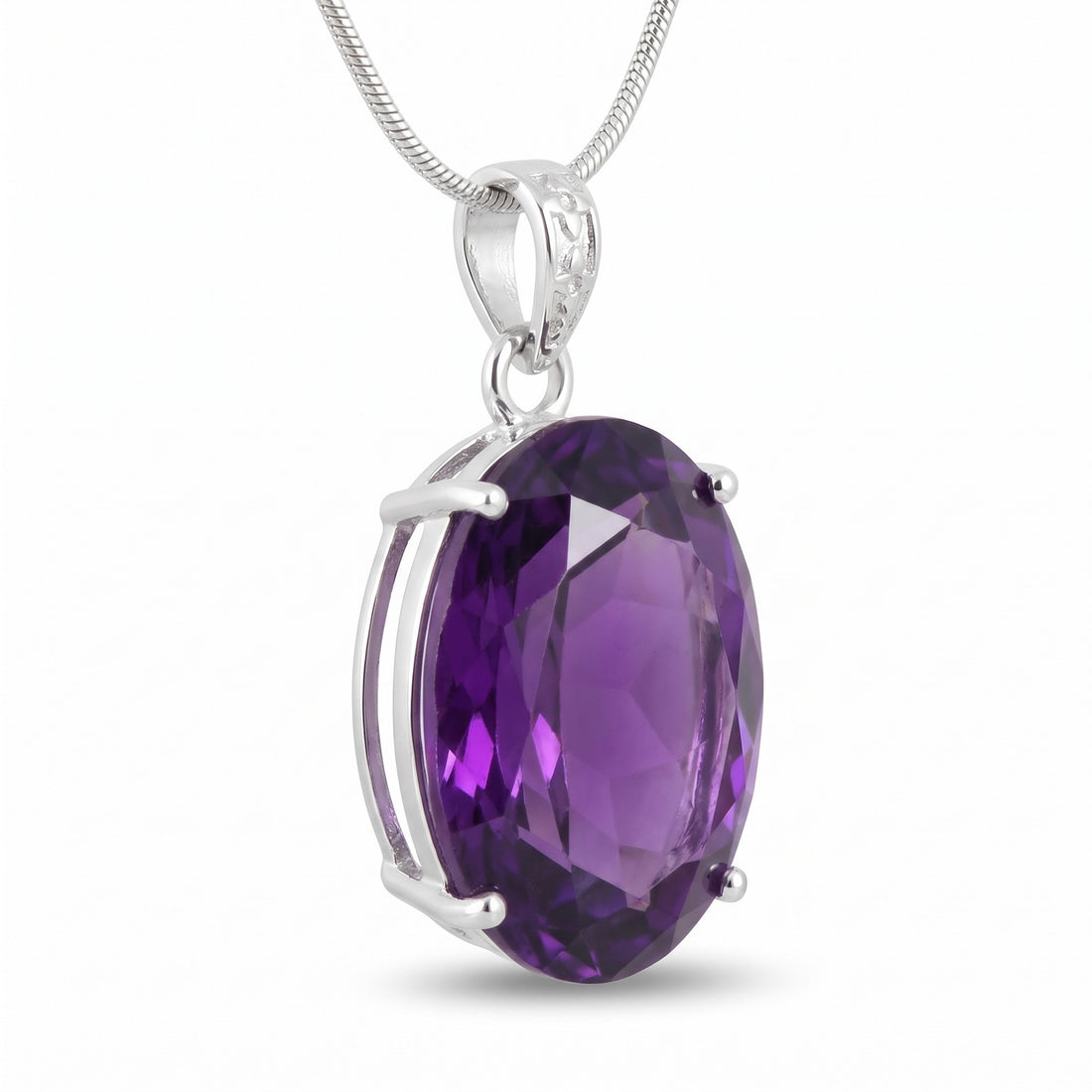 GEMHUB Violet Amethyst Oval 58.5 Ct lab-grown gemstone pendant side view (AI render)