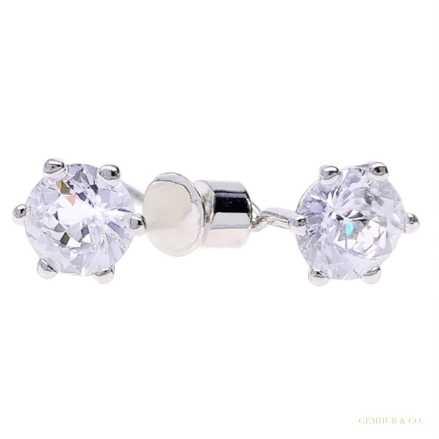 White Moissanite 10 ct DEW Round Cut Certified Earrings In Gold Vermeil – white background main image