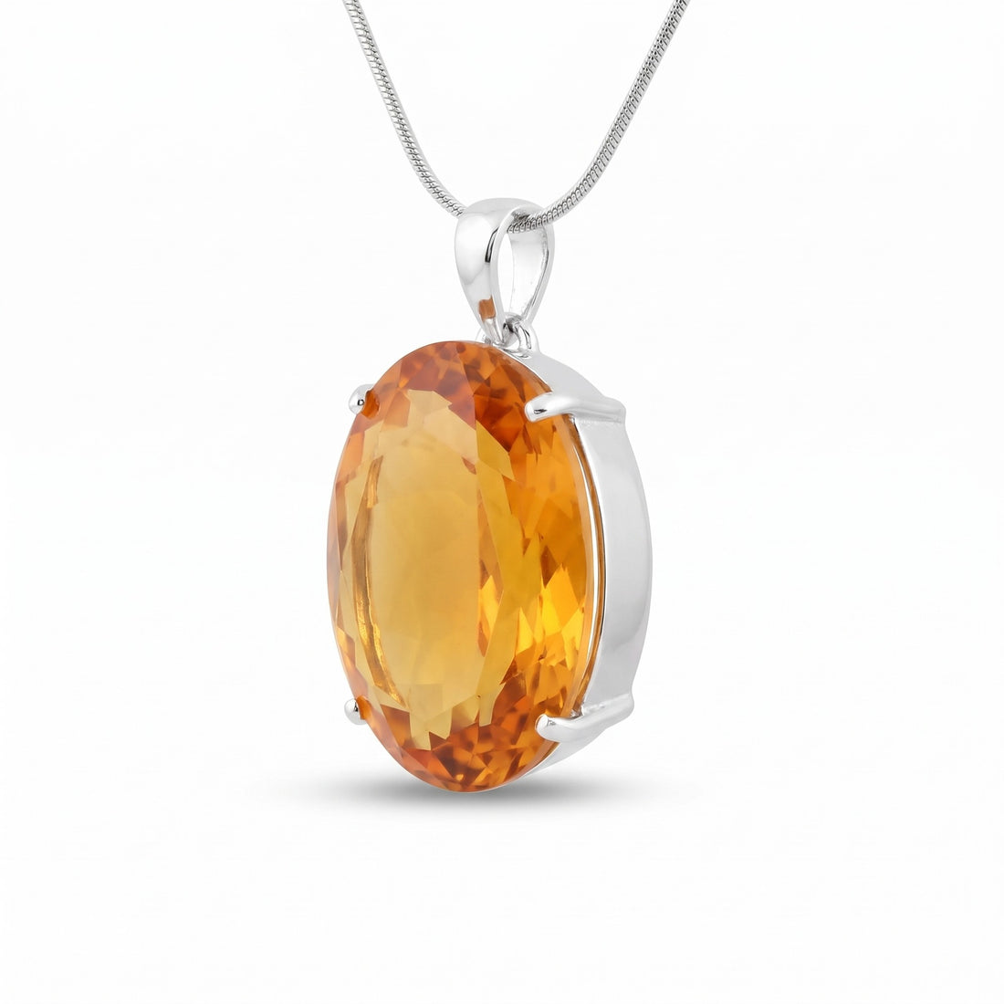 GEMHUB Yellow Citrine Oval 105 Ct lab-grown gemstone pendant side view (AI render)