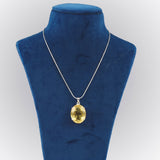 GEMHUB Yellow Citrine Oval 75 Ct lab-grown gemstone pendant on display bust (AI render)