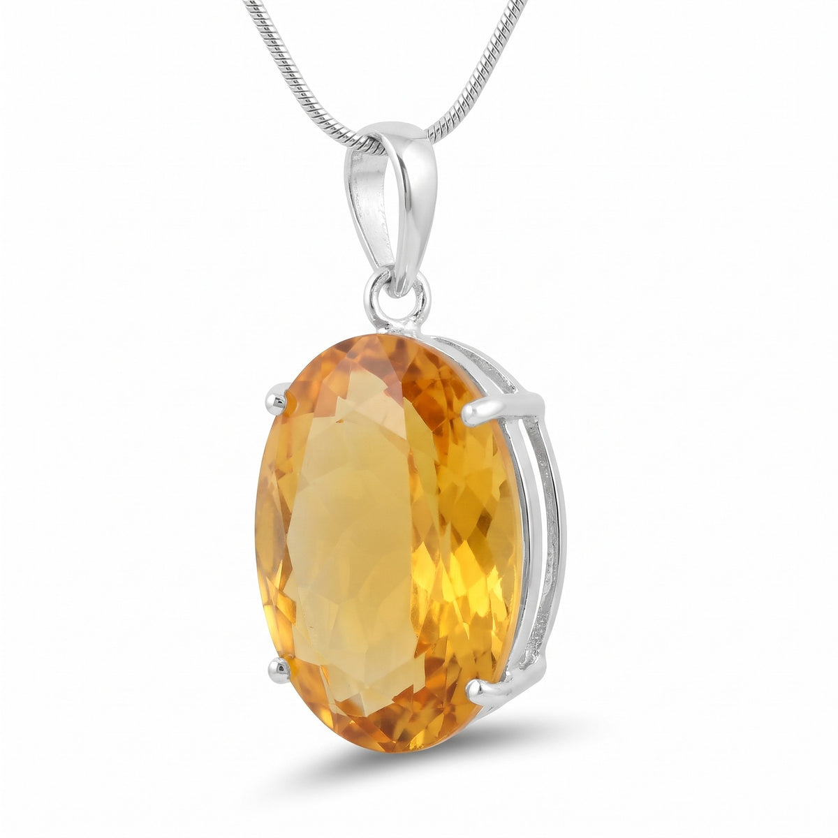 GEMHUB Yellow Citrine Oval 80 Ct lab-grown gemstone pendant side view (AI render)