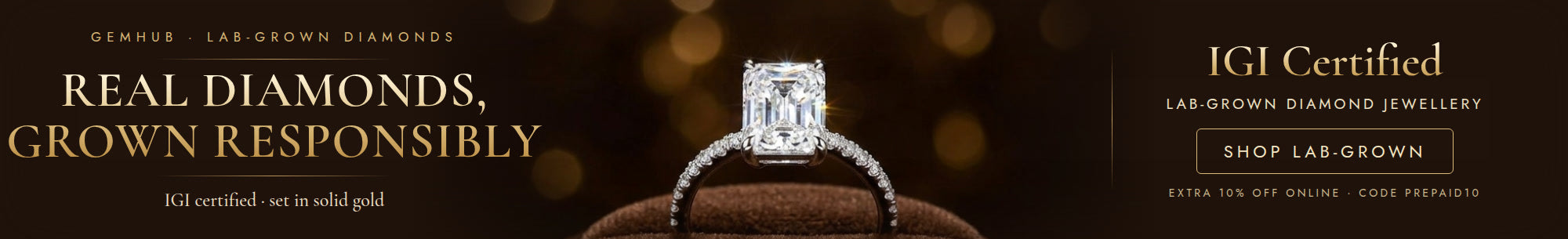 GemHub lab-grown diamonds — Real diamonds, grown responsibly. IGI certified, set in solid gold.